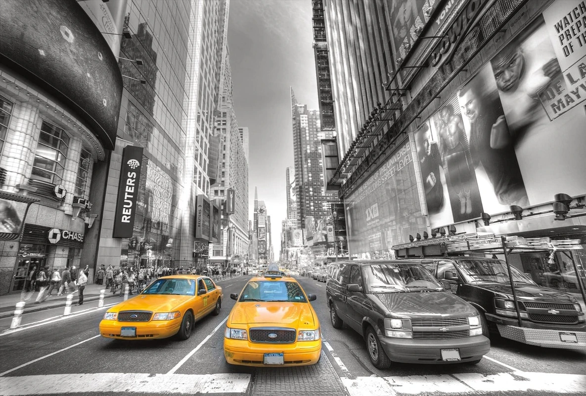 Фотообои и фрески на стену - улочки, города, мегаполис, желтые машины