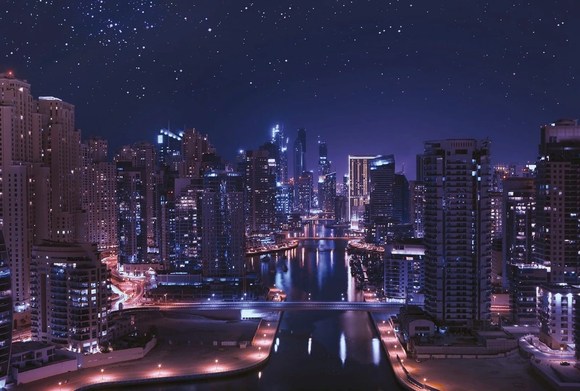 Фотообои на стену - улочки, города, ночные, синий, фиолетовые