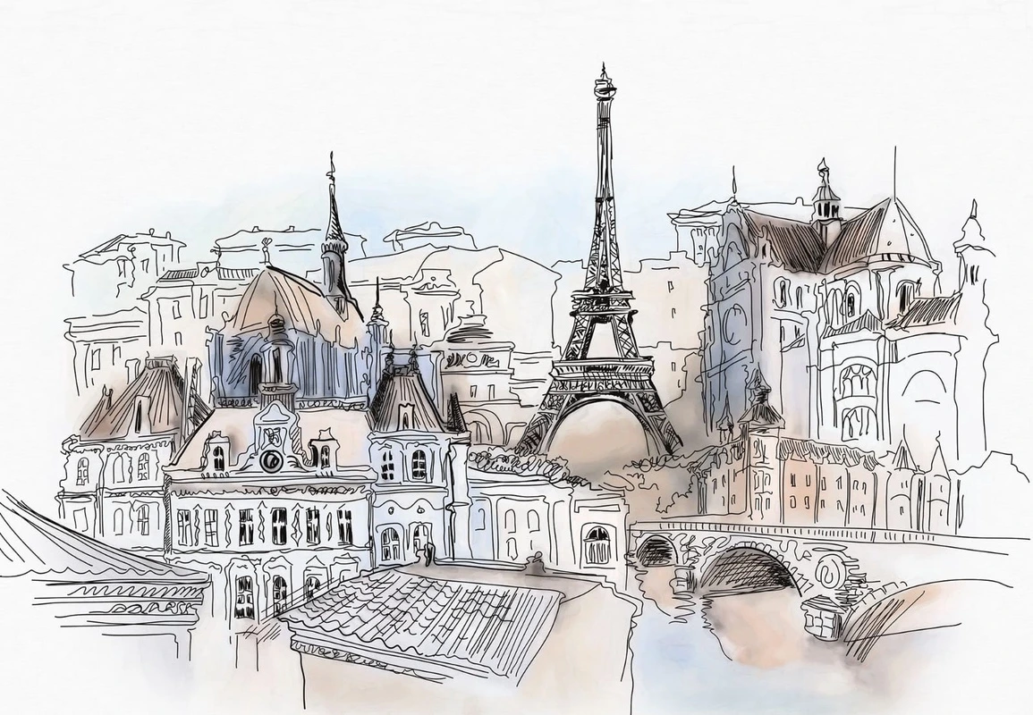 Фотообои и фрески на стену - улочки, города, париж, рисунок