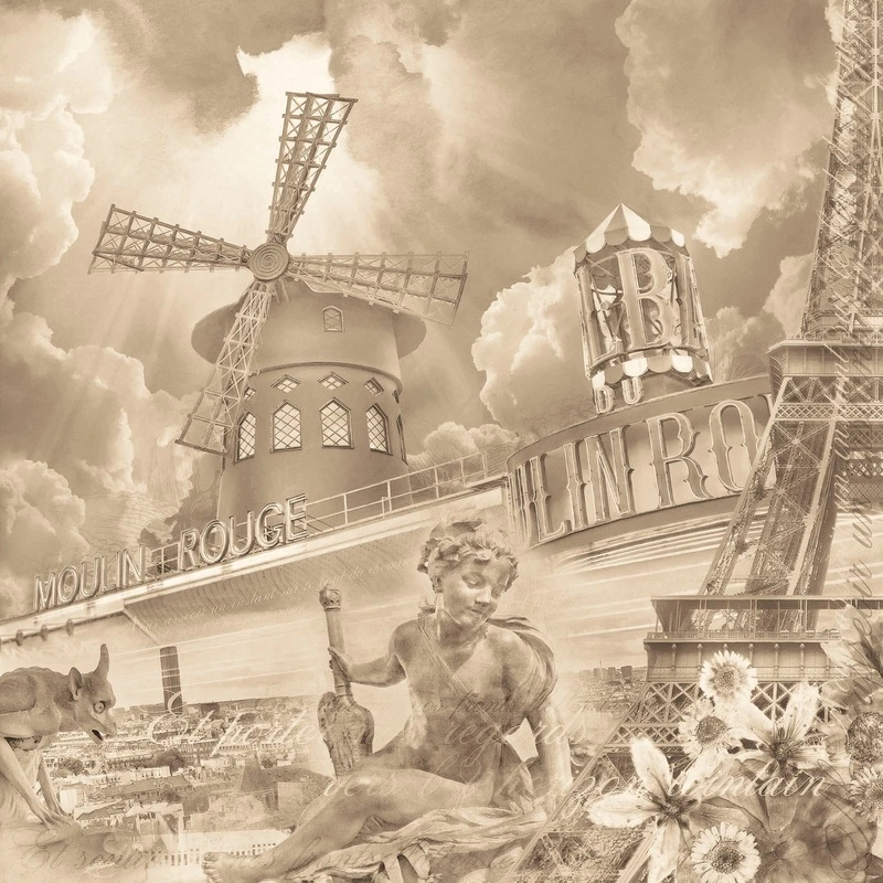 Фотообои и фрески на стену - улочки, города, графика, франция, бежевые