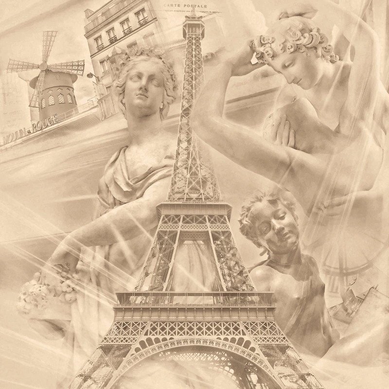 Фотообои на стену - улочки, города, графика, бежевые, париж