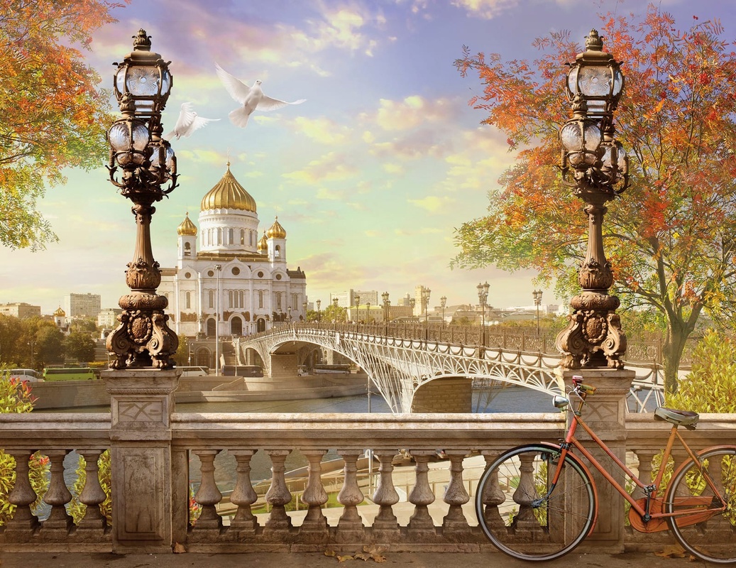 Фотообои на стену - улочки, города, мост, храм