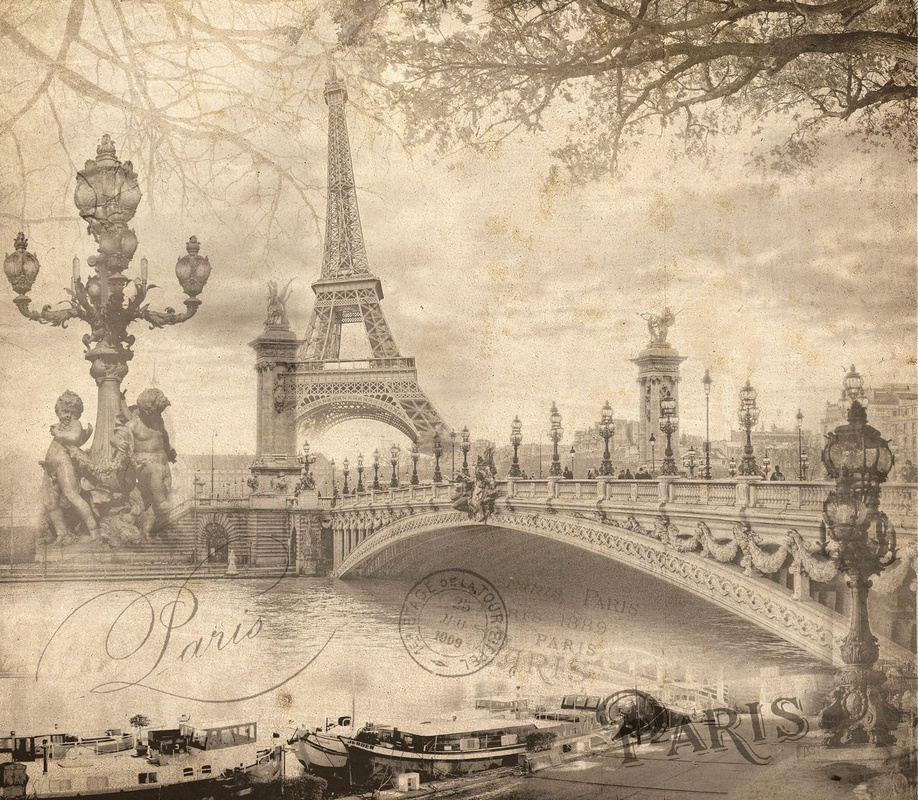 Фотообои на стену - улочки, города, париж, графика, бежевые, эйфелева башня