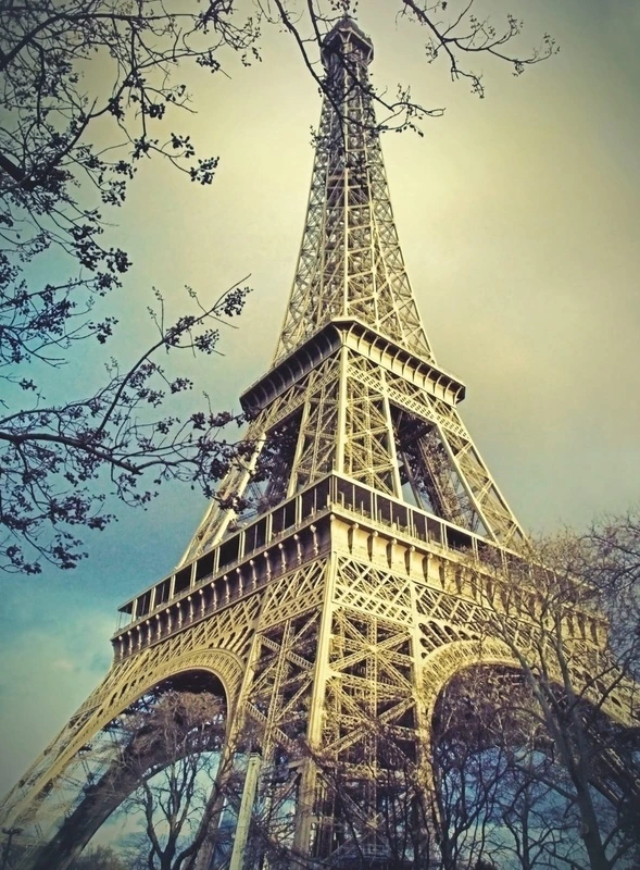 Фотообои на стену - улочки, города, эйфелева башня, желто-голубая