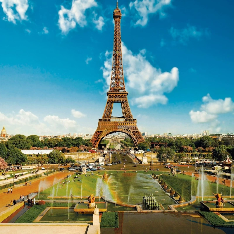 Фотообои и фрески на стену - улочки, города, париж, эйфелева башня, яркие, синий