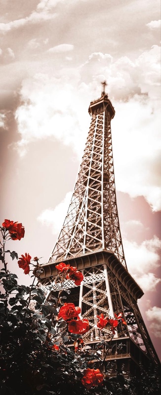 Фотообои и фрески на стену - улочки, города, эйфелева башня, с цветами