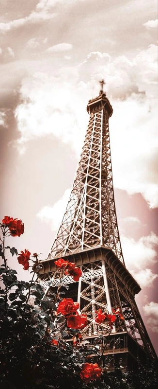 Фотообои на стену - улочки, города, эйфелева башня, с цветами