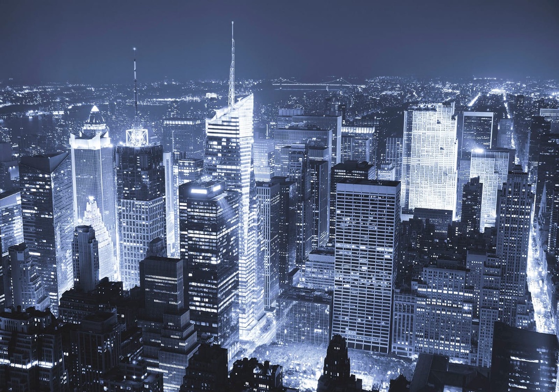 Фотообои на стену - в офис, города, мегаполис, ночной, голубая