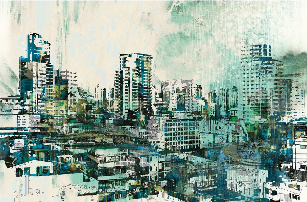 Фотообои на стену - в офис, города, мегаполис, бирюзовая, зеленая