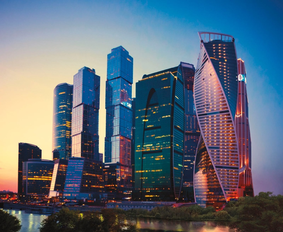 Фотообои и фрески на стену - в офис, сити, мегаполис, вечерний, сиреневая