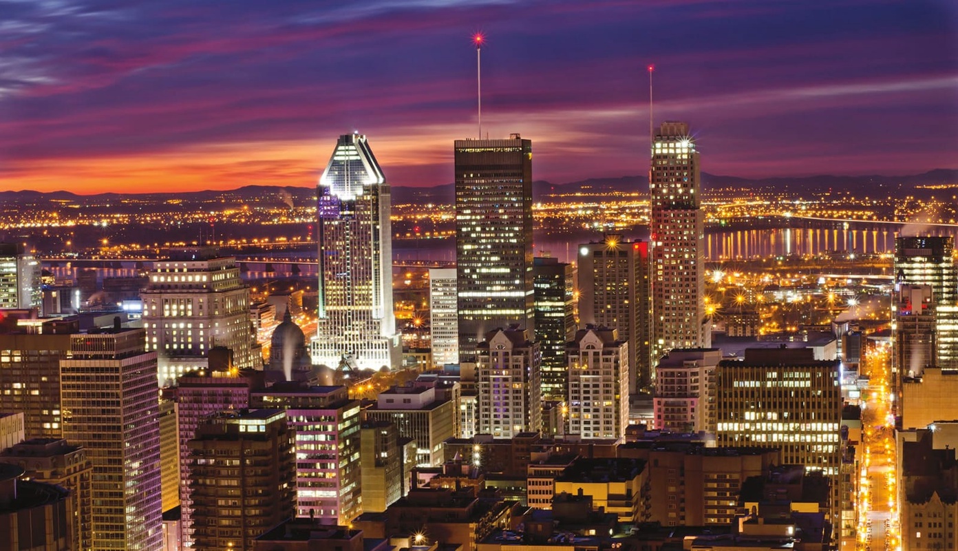 Фотообои и фрески на стену - в офис, город, ночной, фиолетовый