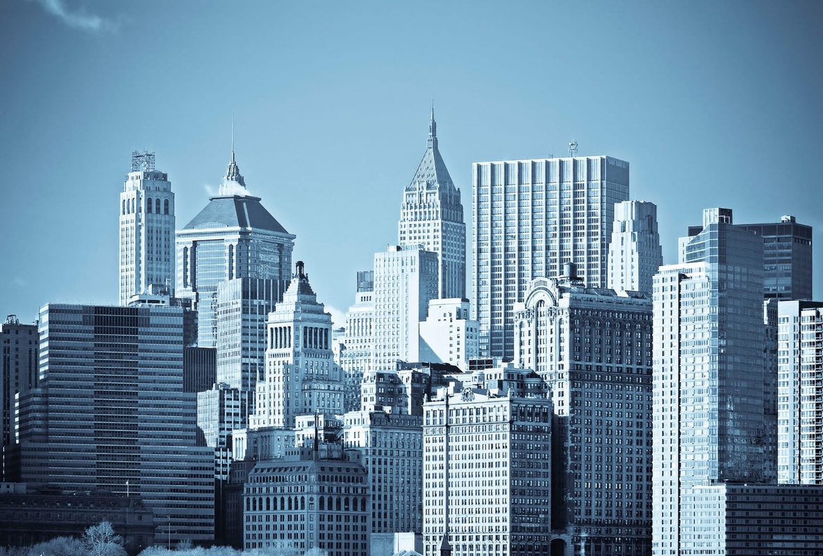 Фотообои и фрески на стену - в офис, город, мегаполис, голубая, сити