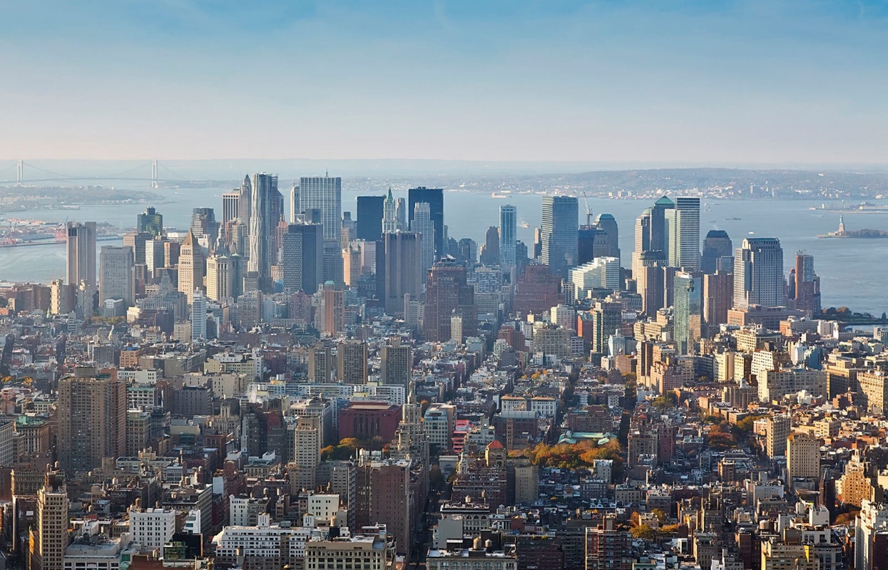 Фотообои на стену - в офис, город, мегаполис, панорама, голубой