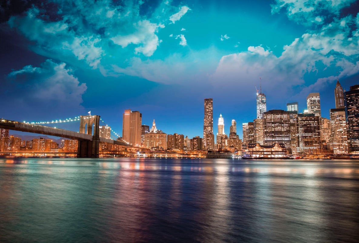 Фотообои на стену - в офис, город, мегаполис, ярко синий