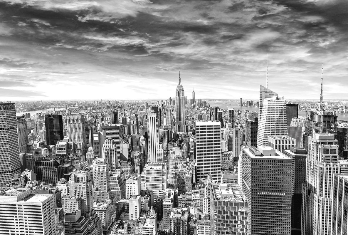 Фотообои и фрески на стену - в офис, город, черно-белые, мегаполис, панорама