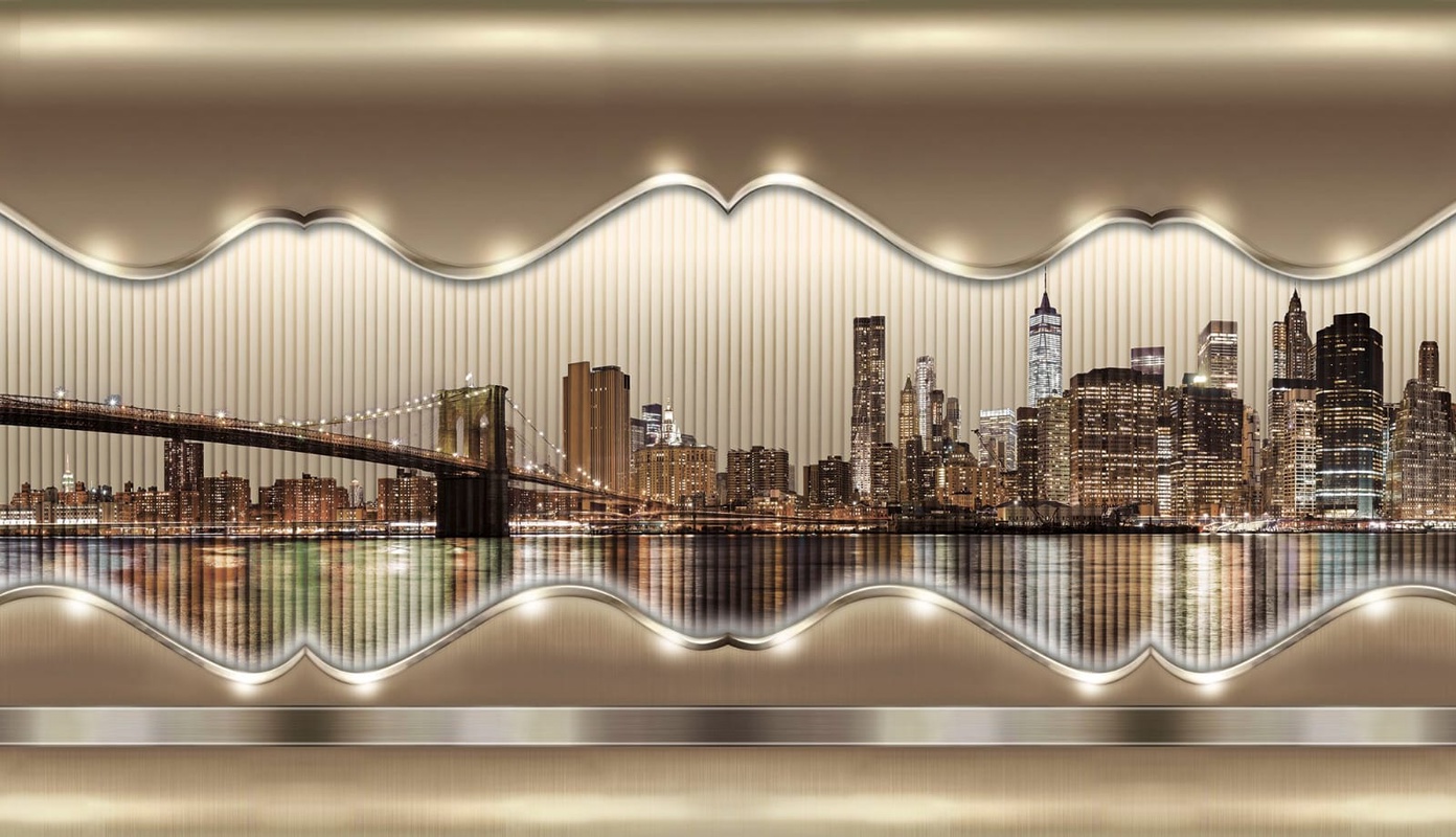 Фотообои и фрески на стену - в офис, бежевые, мегаполис, мост