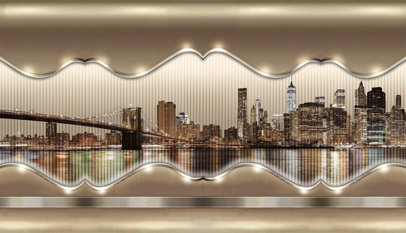 Фотообои и фрески на стену - в офис, бежевые, мегаполис, мост