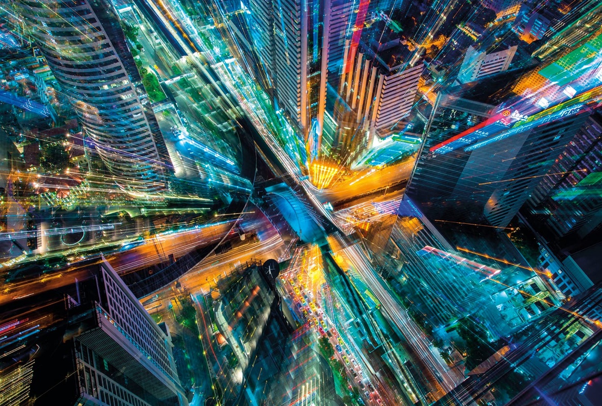 Фотообои на стену - в офис, мегаполис, яркие, синий