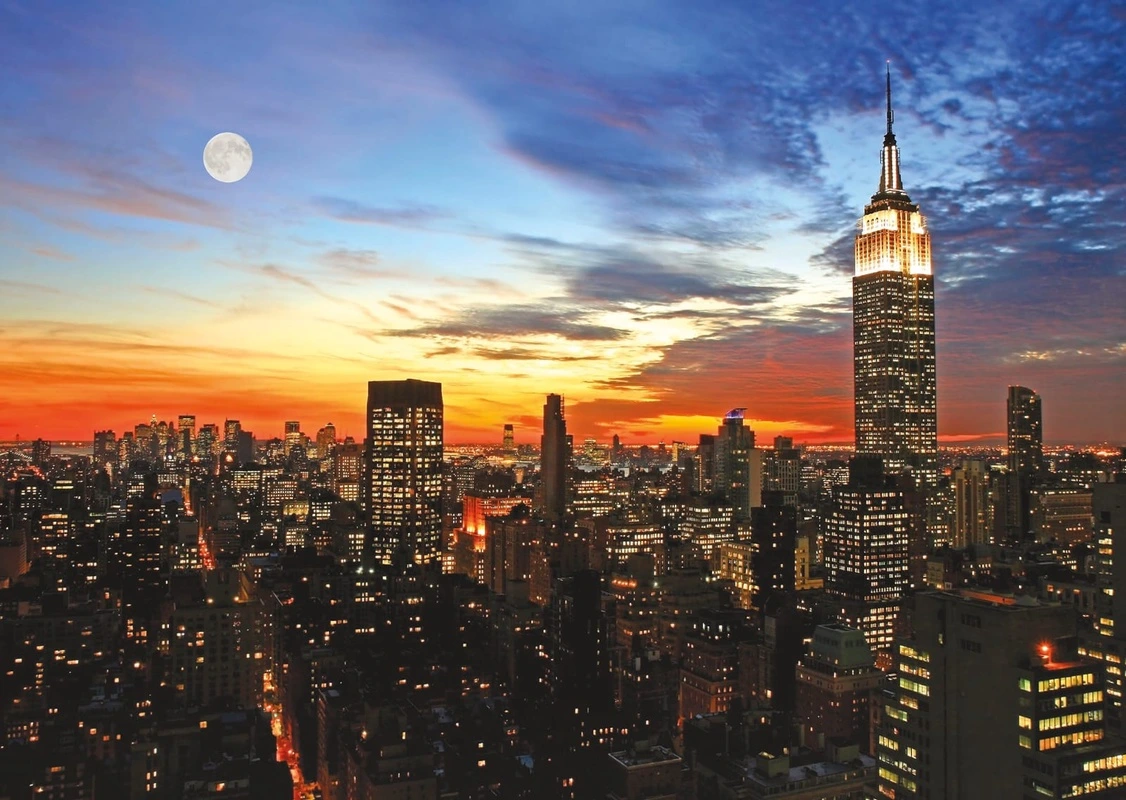 Фотообои на стену - в офис, город, мегаполис, закат, яркие, красно-синий