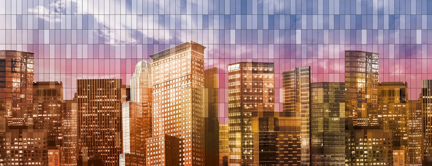 Фотообои и фрески на стену - в офис, мегаполис, город, желтая