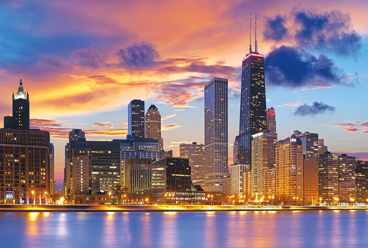 Фотообои на стену - в офис, мегаполис, город, желто-голубая, небоскребы