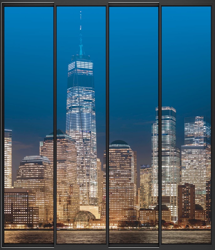 Фотообои и фрески на стену - в офис, окно, мегаполис, город, синий, желтая