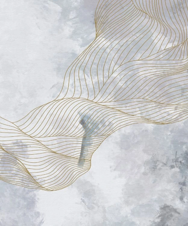 Фотообои и фрески на стену - флюиды, на сером фоне, с золотыми линиями