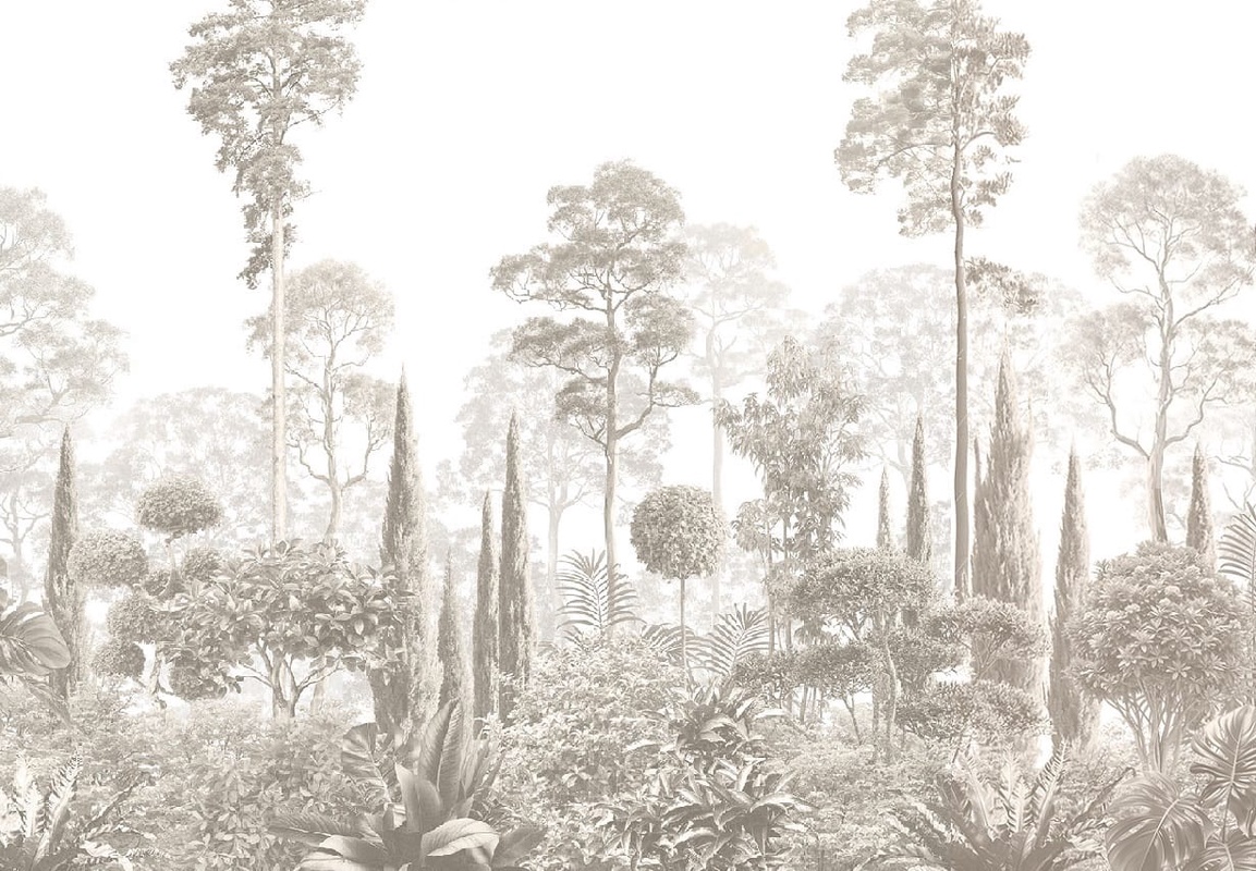 Фотообои и фрески на стену - графика, бежевые, современные, тропики, лес, деревья, парк