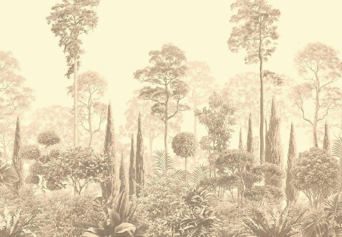 Фотообои и фрески на стену - графика, персиковая, тропики, лес, деревья, парк