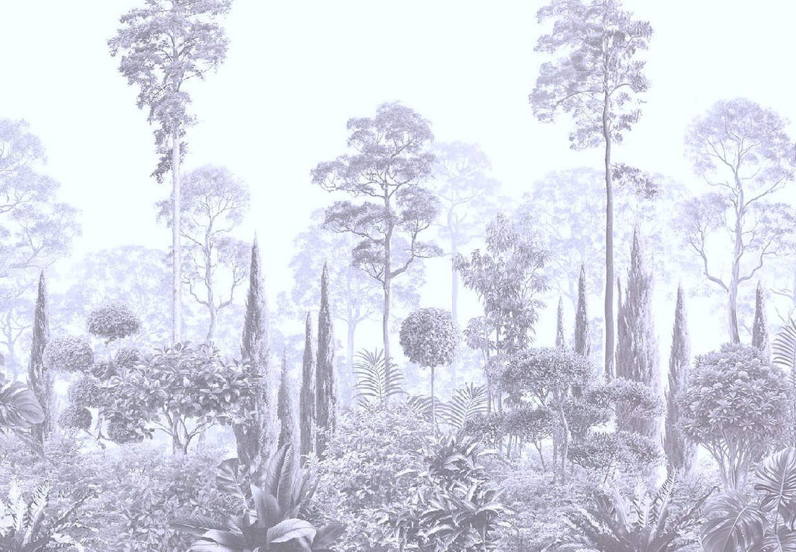 Фотообои и фрески на стену - графика, сиреневая, тропики, лес, деревья, парк