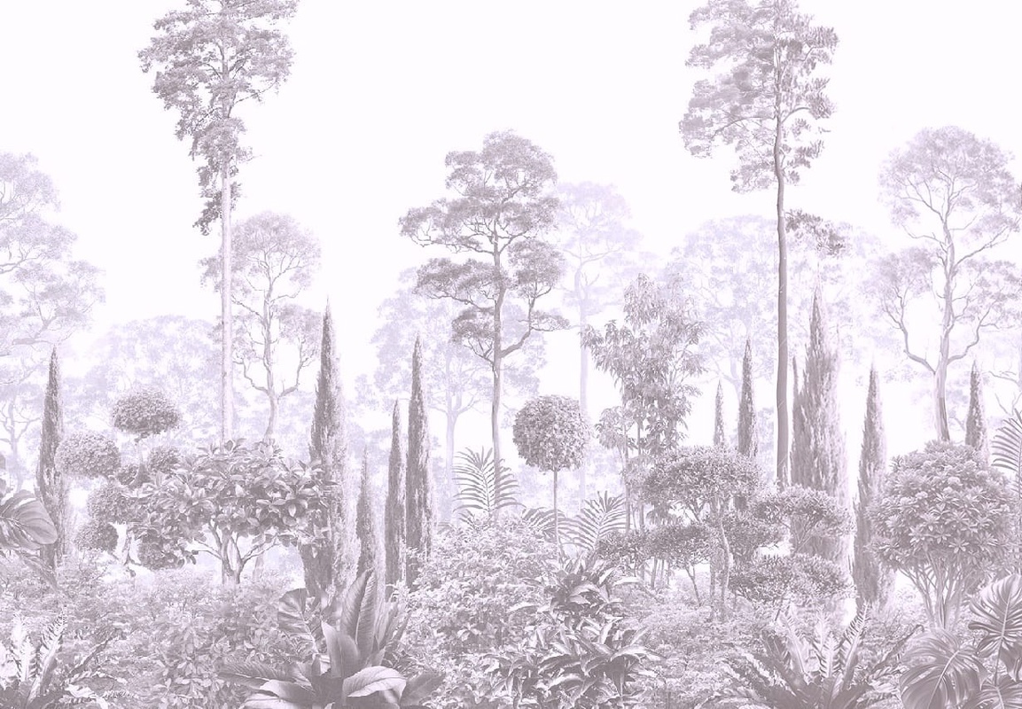 Фотообои и фрески на стену - графика, сиреневые, тропики, лес, деревья, парк