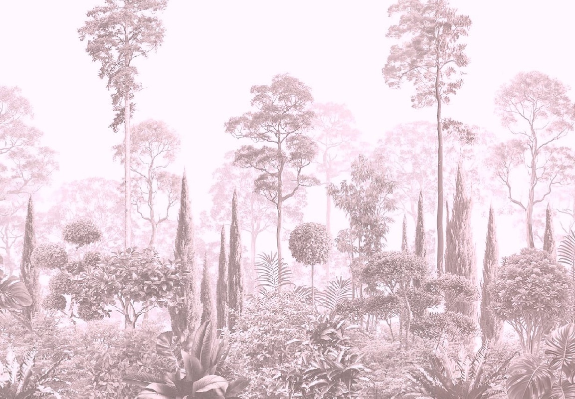 Фотообои и фрески на стену - графика, розовая, тропики, лес, деревья, парк