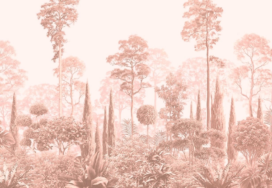 Фотообои и фрески на стену - графика, красно-коричневая, тропики, лес, парк, деревья