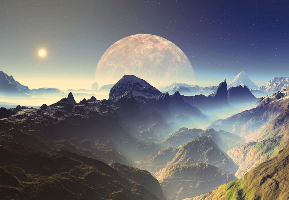 Фотообои и фрески на стену - пейзаж, горы, лунный, луна