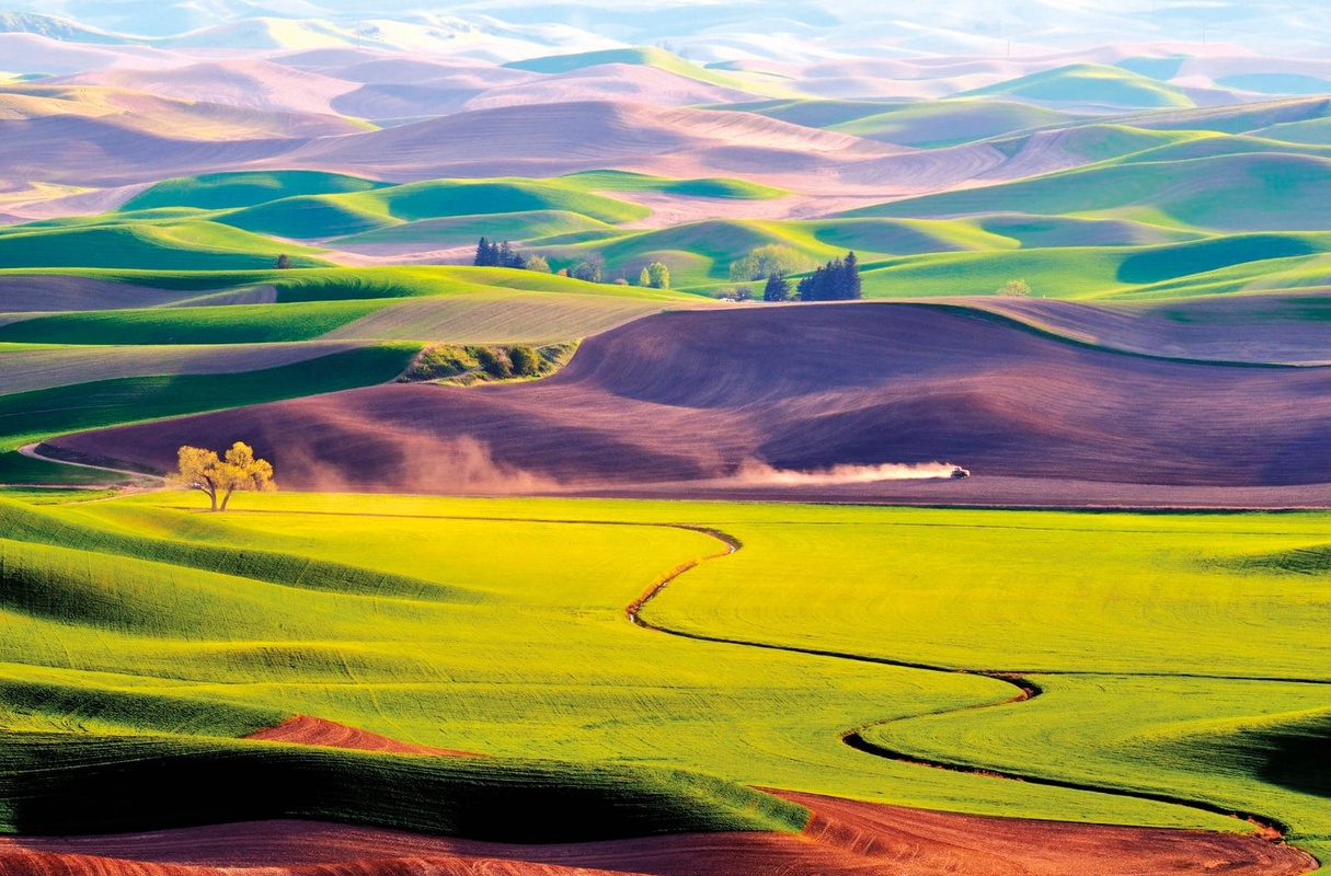 Фотообои и фрески на стену - пейзаж, горы, разноцветные, поля