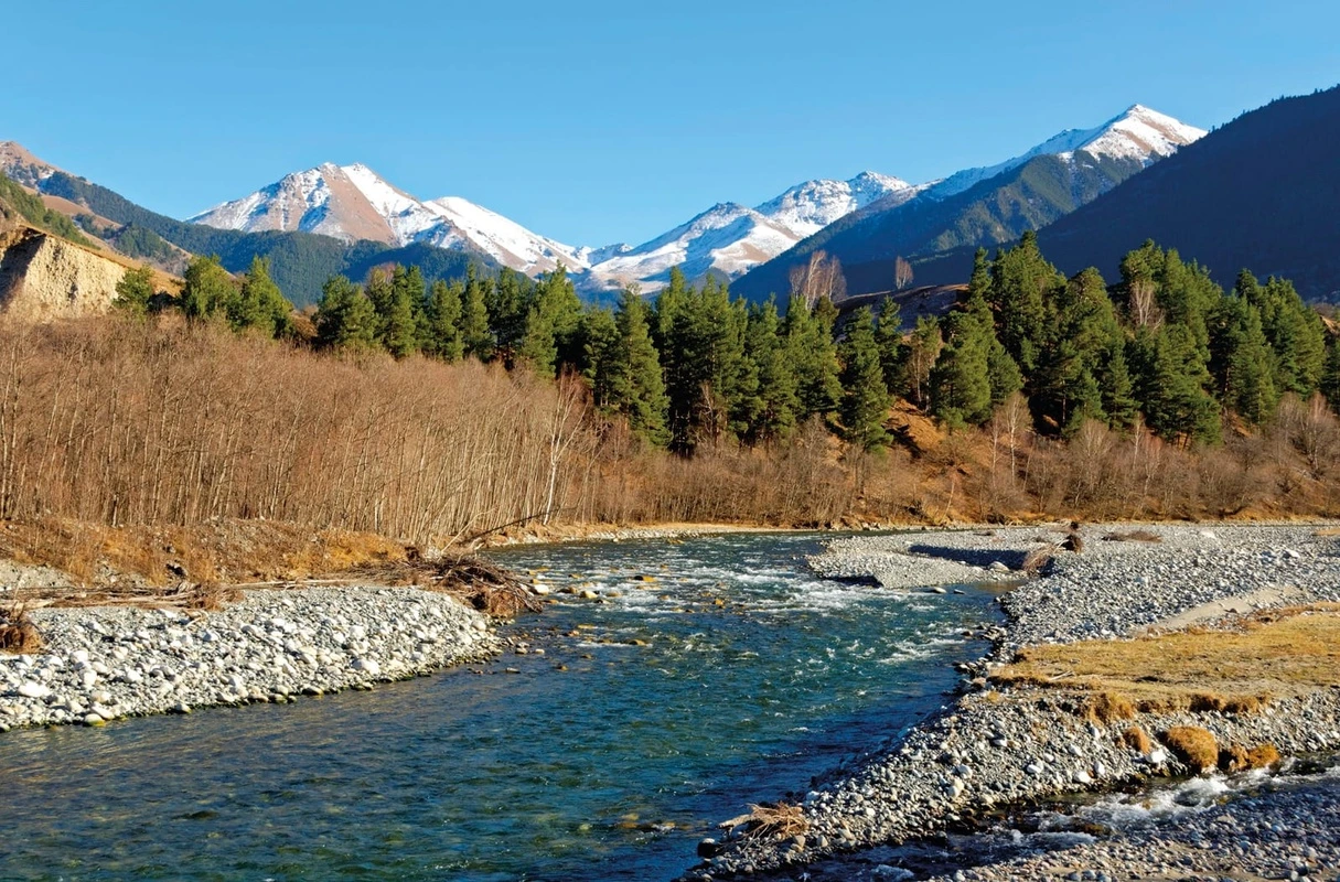 Фотообои и фрески на стену - пейзаж, горы, река, лес