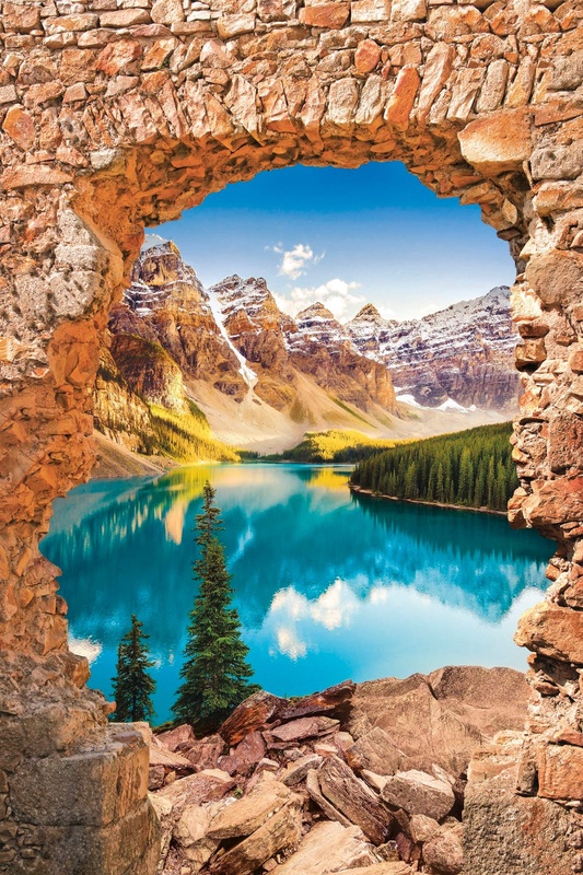 Фотообои и фрески на стену - пейзаж, горы, грот, озеро