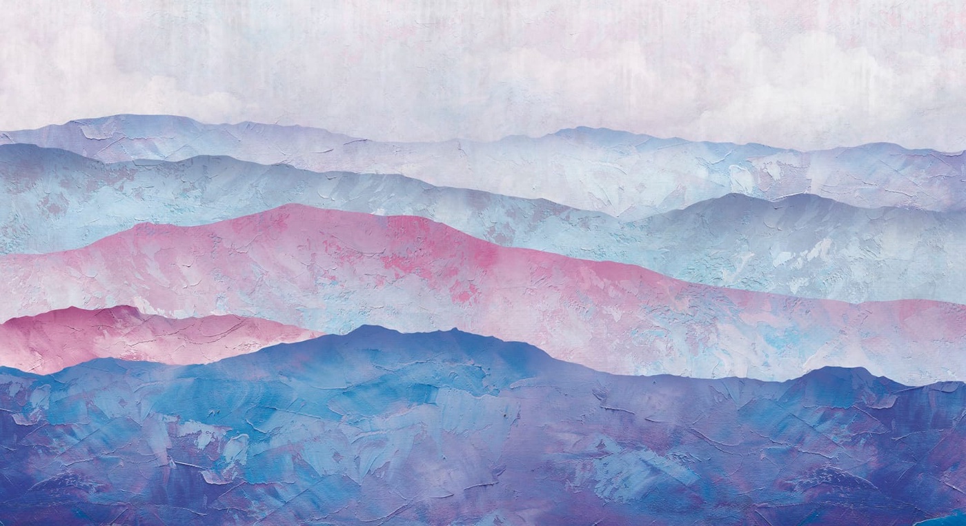 Фотообои на стену - пейзаж, горы, розово-синие
