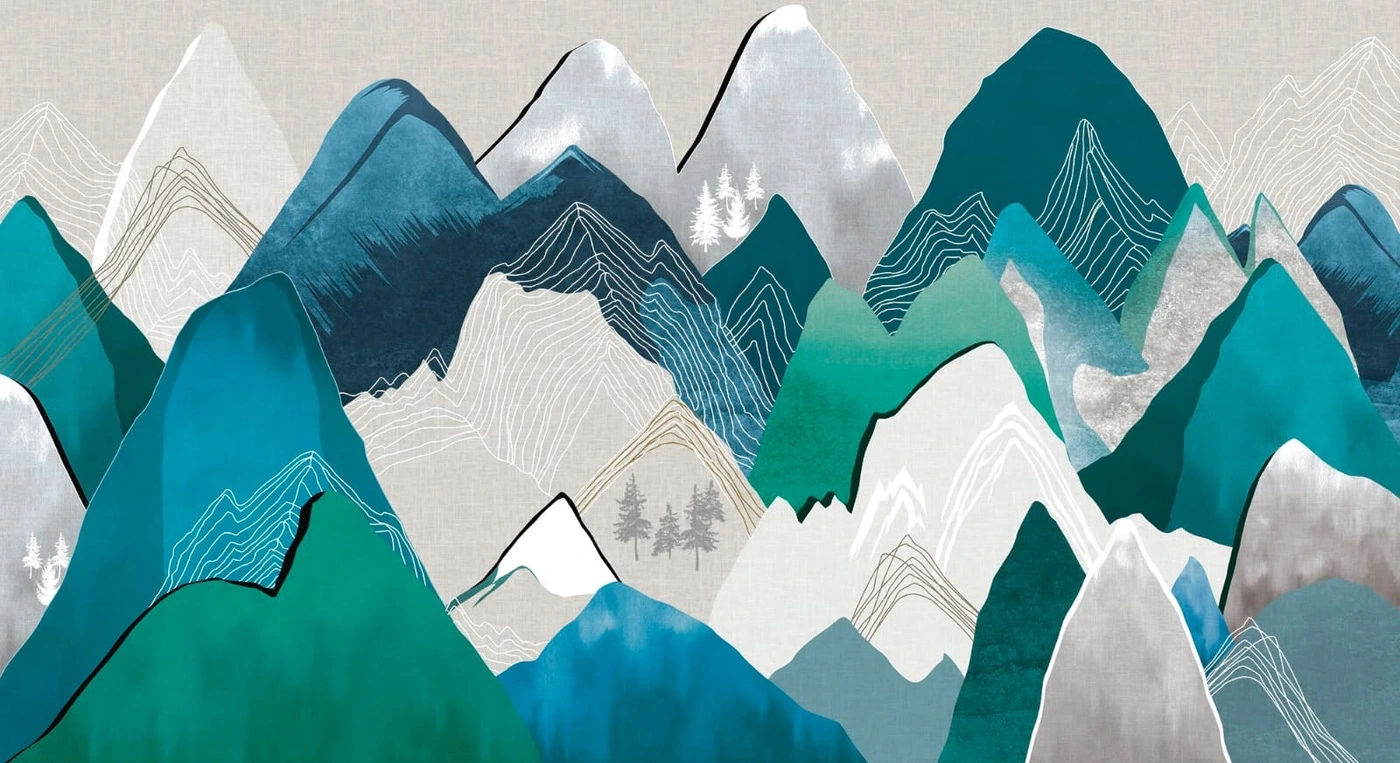 Фотообои и фрески на стену - пейзаж, горы, яркие, зеленая, контрастная, изумрудная