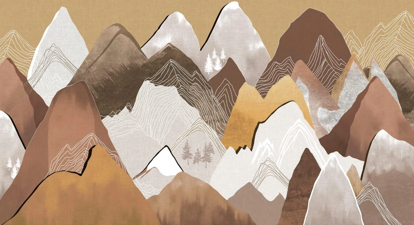 Фотообои и фрески на стену - пейзаж, горы, яркие, горчичные, светло коричневые, контрастные