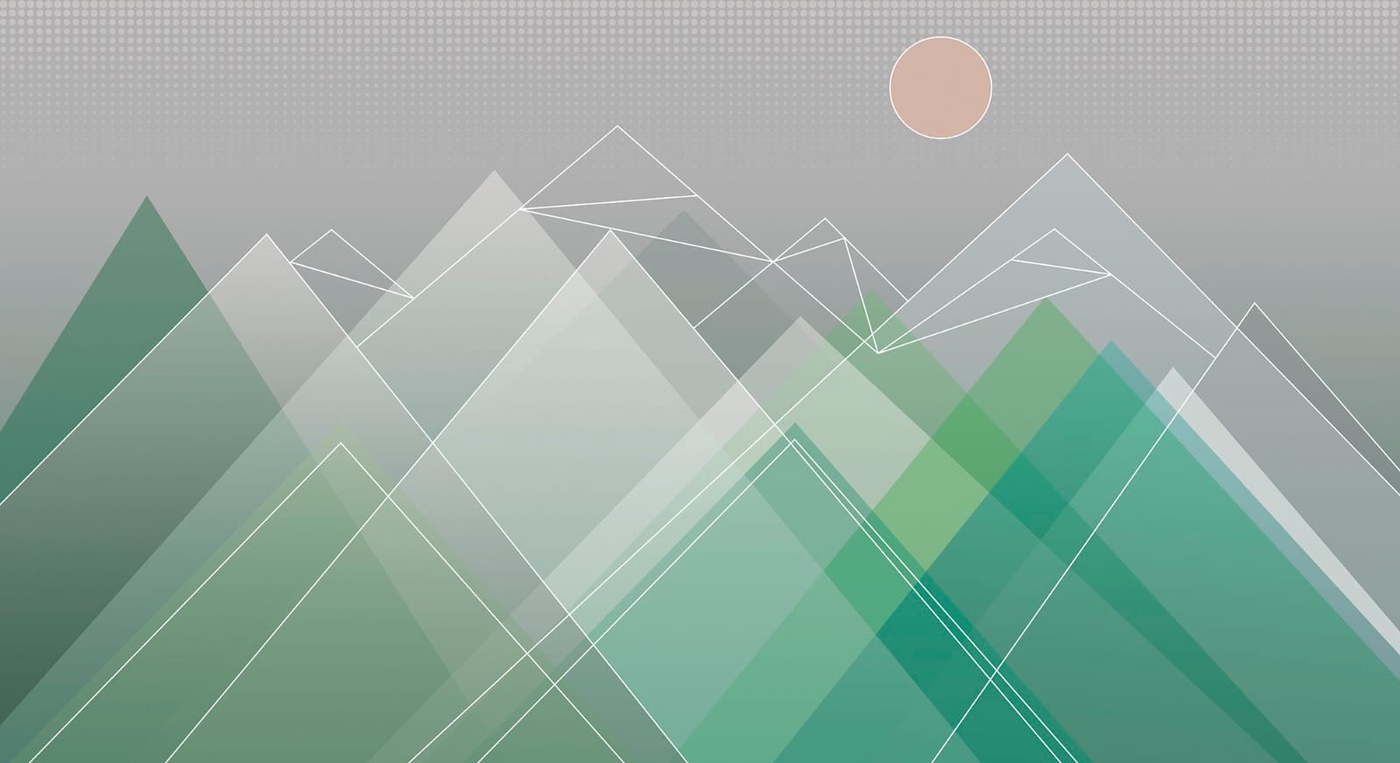 Фотообои на стену - пейзаж, горы, серо-зеленые, кубизм, графика, горы и солнце