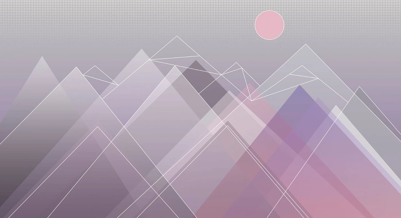 Фотообои на стену - пейзаж, горы, серо-сиреневые, кубизм, солнце и горы, графика