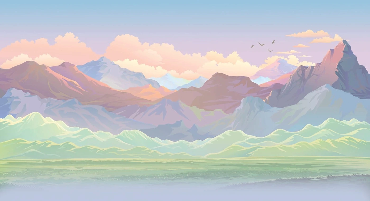 Фотообои и фрески на стену - пейзаж, горы, разноцветные