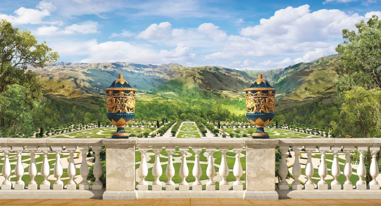 Фотообои и фрески на стену - пейзаж, горы, вид с террасы