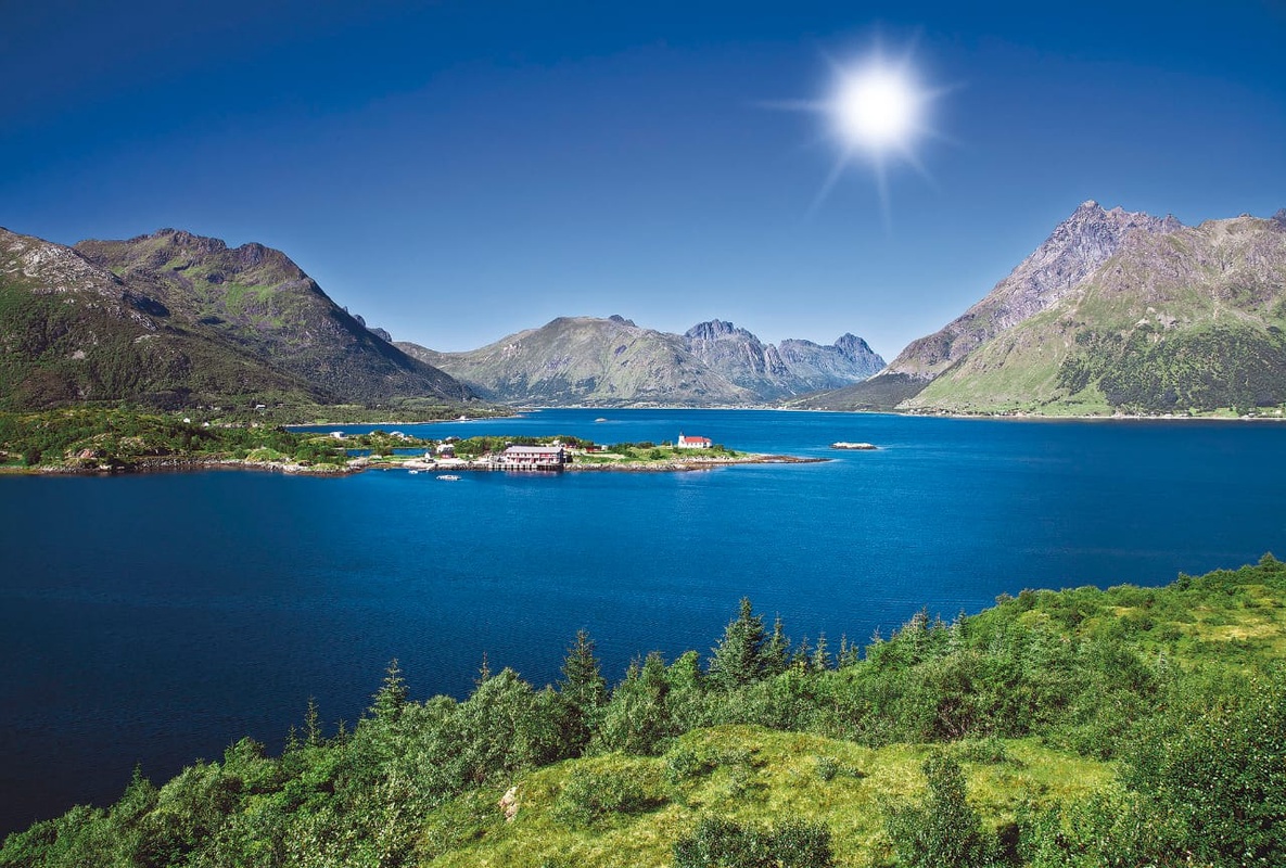 Фотообои и фрески на стену - пейзаж, горы, ночной, река