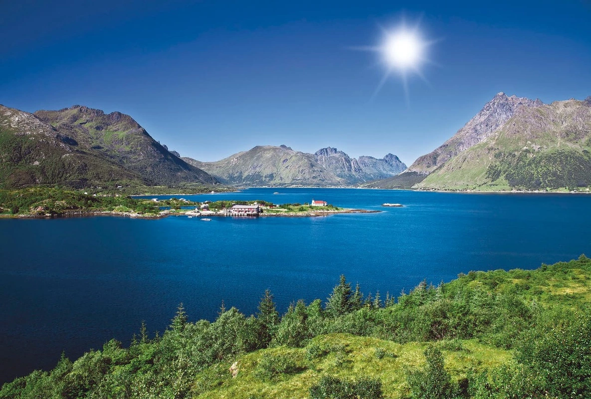 Фотообои на стену - пейзаж, горы, ночной, река