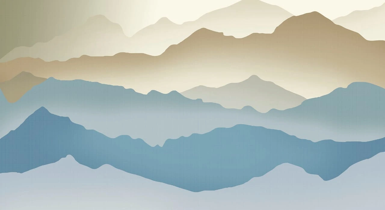 Фотообои и фрески на стену - пейзаж, горы, бежево-голубая, графика