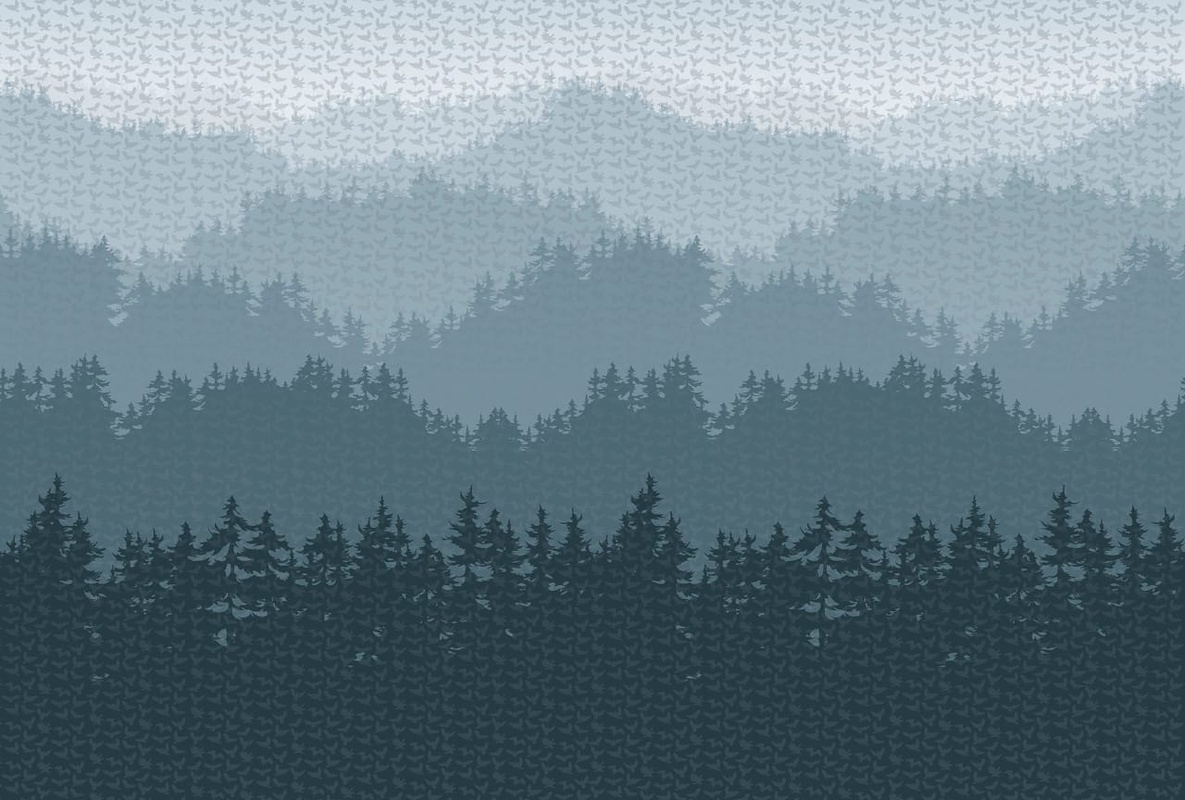 Фотообои и фрески на стену - пейзаж, горы, серо-бирюзовые, серые, серые с градиентом