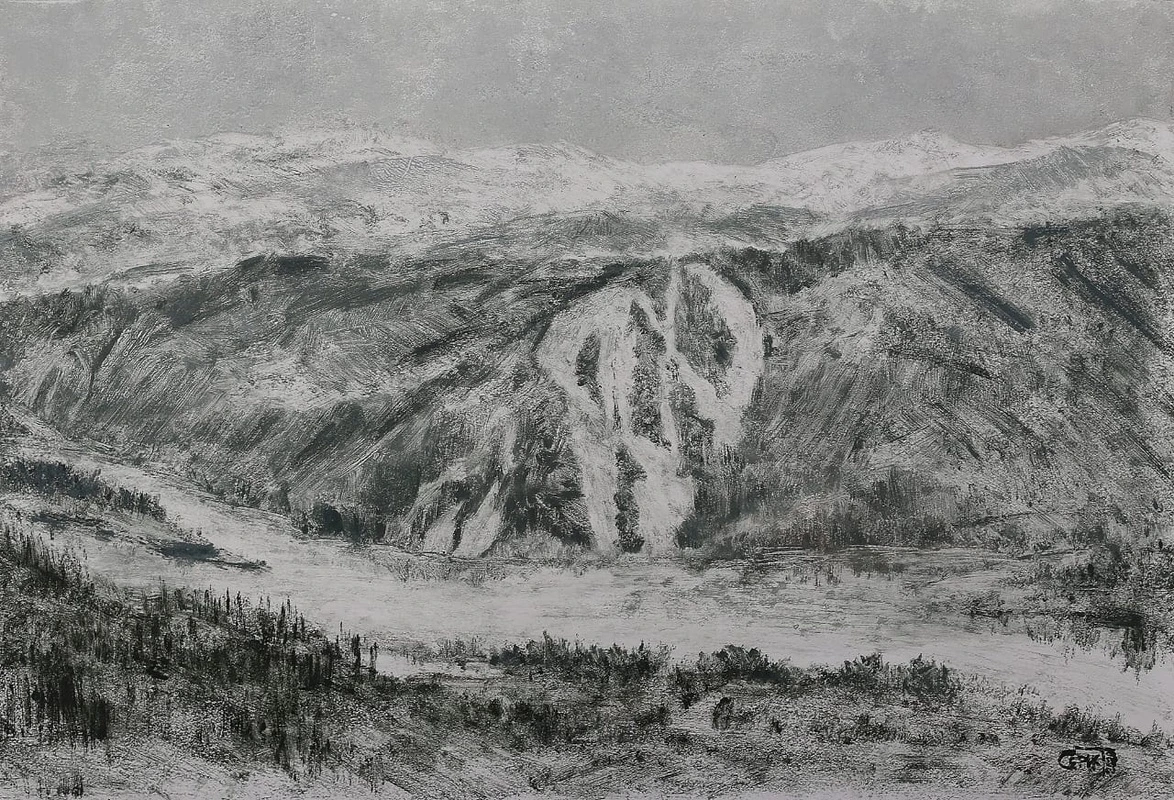 Фотообои и фрески на стену - пейзаж, горы, черно-белые, дорога