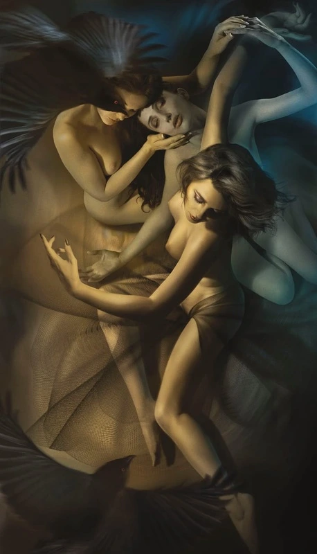 Фотообои и фрески на стену - молодежные, три девушки, обнаженные, эротика